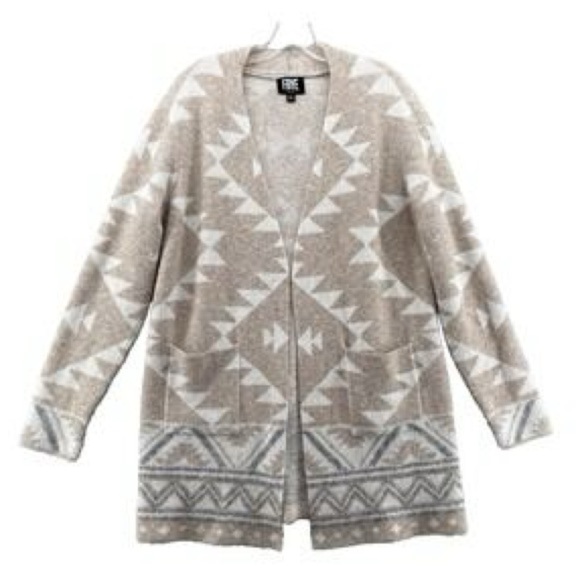 Frye Tan and White Cardigan Sweater with Geometric Design - Picture 5 of 8